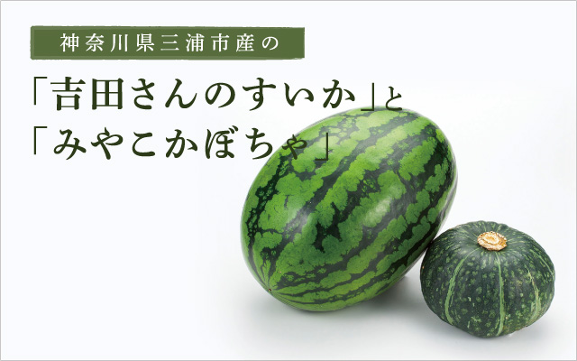 神奈川県三浦市産の「吉田さんのすいか」と「みやこかぼちゃ」