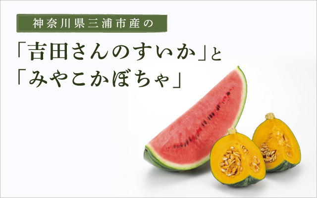 神奈川県三浦市産の「吉田さんのすいか」と「みやこかぼちゃ」