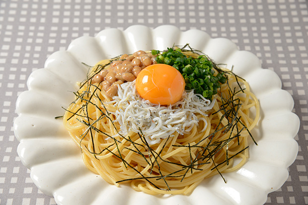 しらすとねぎたっぷりの納豆和風パスタ